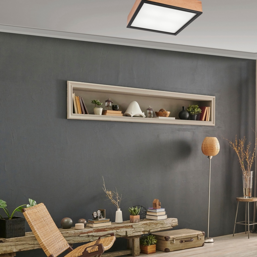 Iluminação de teto OAK SQUARE 4xE27/15W/230V 39x39 cm carvalho/preto