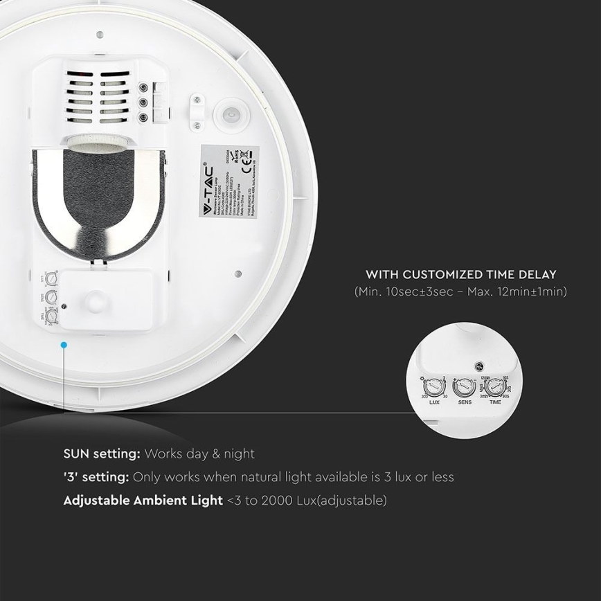 Iluminação de teto para casa de banho com sensor 1xE27/60W/230V IP44 ø 29,6 cm