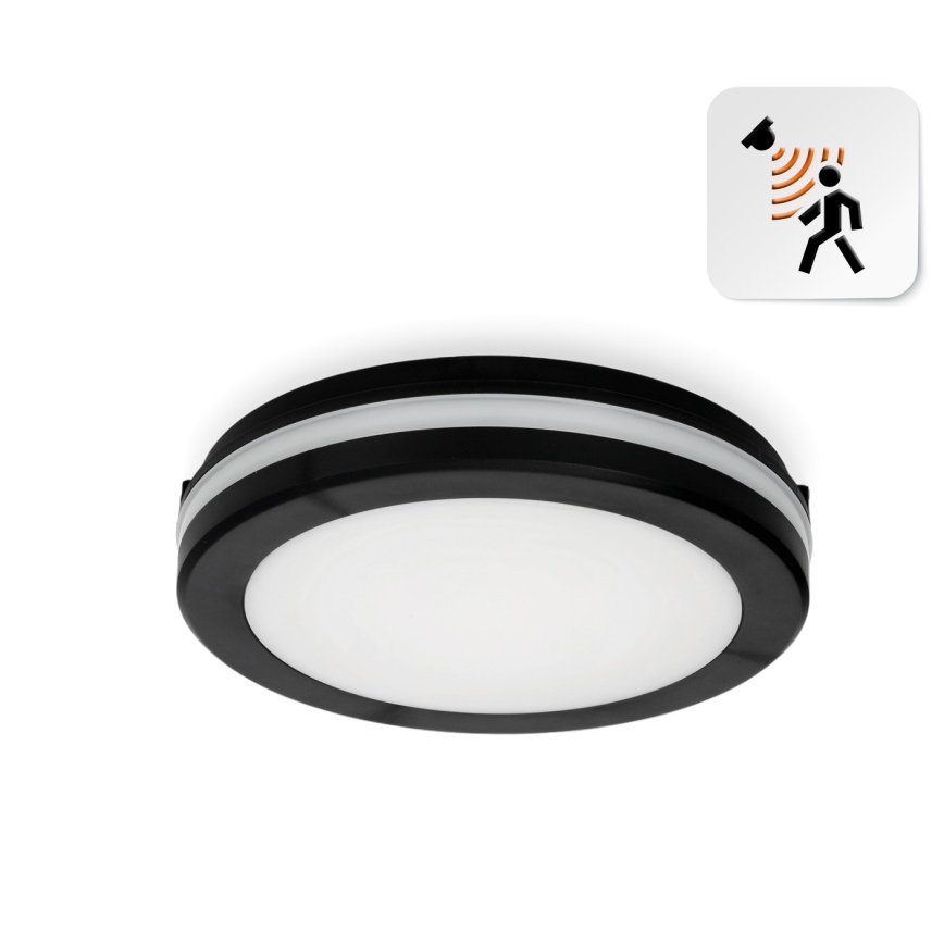 Iluminação de teto para casa de banho LED com sensor LED/12W/230V 3000/4000/6500K IP65 diâmetro 20 cm preto + comando