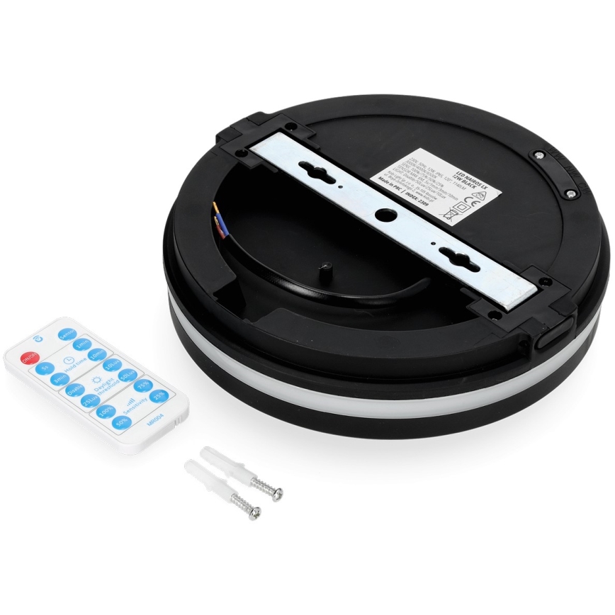 Iluminação de teto para casa de banho LED com sensor LED/12W/230V 3000/4000/6500K IP65 diâmetro 20 cm preto + comando
