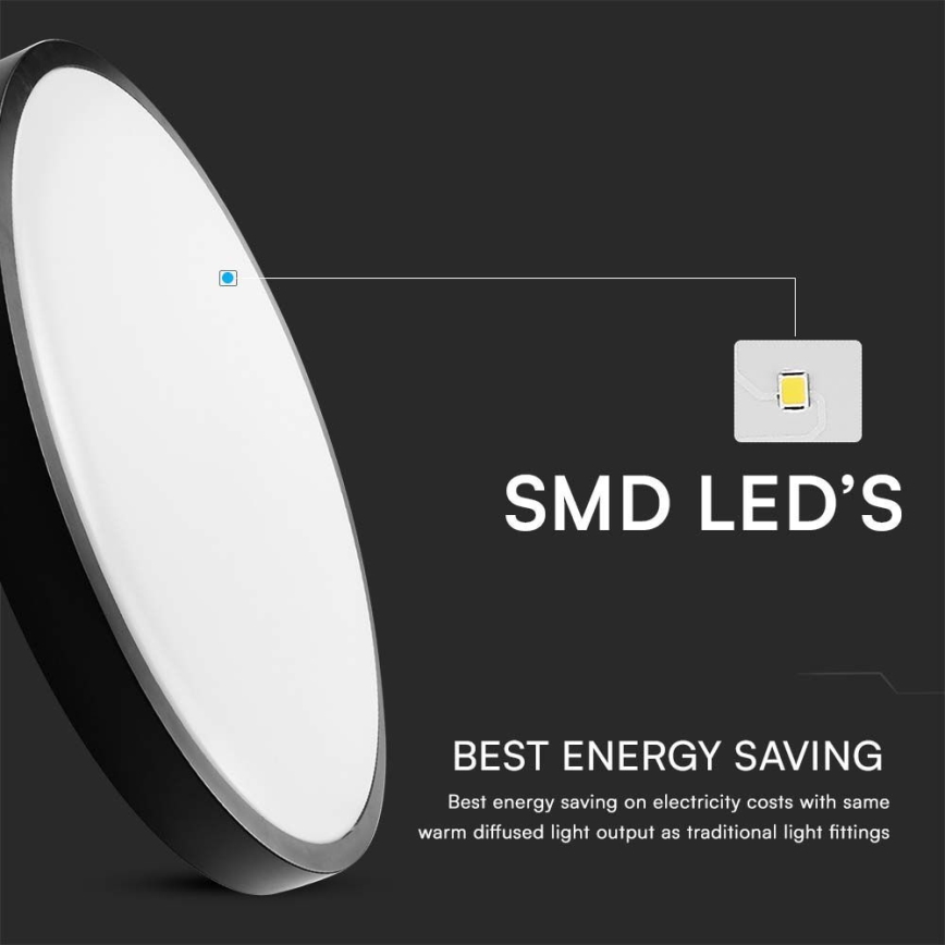 Iluminação de teto para casa de banho LED com sensor LED/24W/230V 4000K IP44 preto + comando