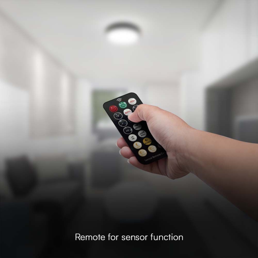 Iluminação de teto para casa de banho LED com sensor LED/24W/230V 4000K IP44 preto + comando