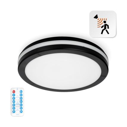 Iluminação de teto para casa de banho LED com sensor LED/24W/230V 3000/4000/6500K IP65 diâmetro 30 cm preto + comando