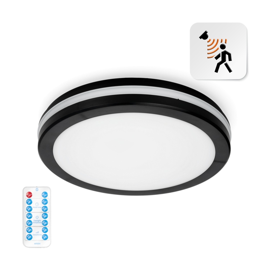 Iluminação de teto para casa de banho LED com sensor LED/24W/230V 3000/4000/6500K IP65 diâmetro 30 cm preto + comando