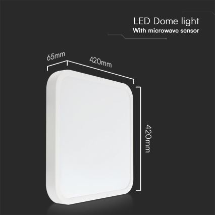 Iluminação de teto para casa de banho LED com sensor SAMSUNG CHIP LED/36W/230V IP44 4000K 42x42 cm branco + comando