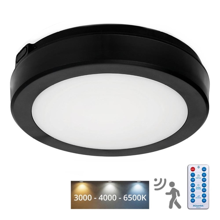 Iluminação de teto para casa de banho LED com sensor NAIROS LED/12W/230V IP65 3000/4000/6500K diâmetro 20 cm preto + comando
