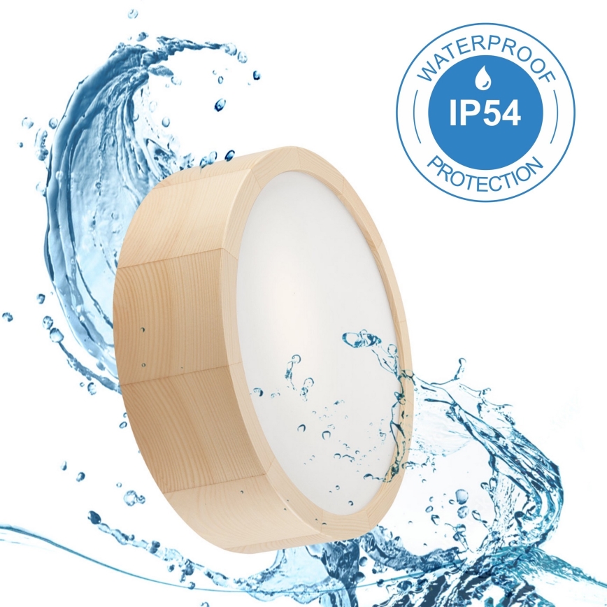 Iluminação de teto para casa de banho NATURAL 2xE27/15W/230V IP54 pinho ø 27 cm - FSC certificado