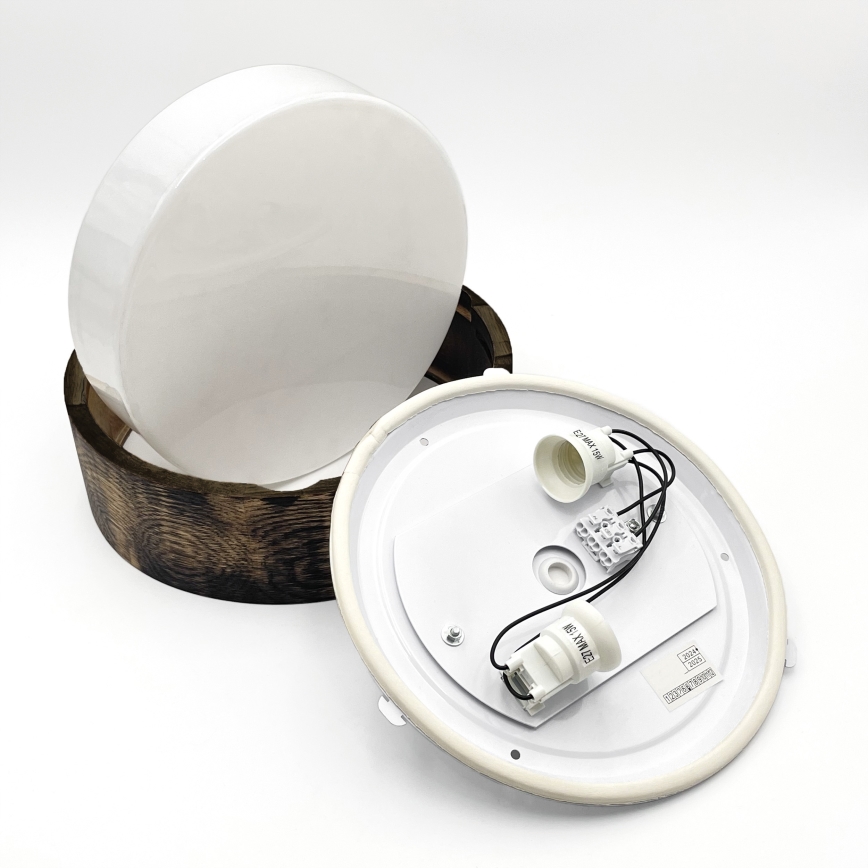Iluminação de teto para casa de banho OAK SMOKY 2xE27/15W/230V IP54 ø 27,5 cm carvalho/castanho