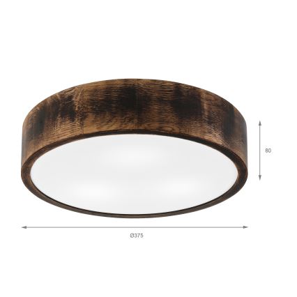 Iluminação de teto para casa de banho OAK SMOKY 3xE27/15W/230V IP54 ø 37,5 cm carvalho/castanho