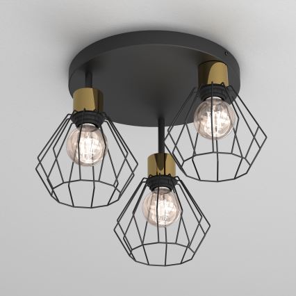 Iluminação de teto PARKLA 3xE27/15W/230V preto/dourado