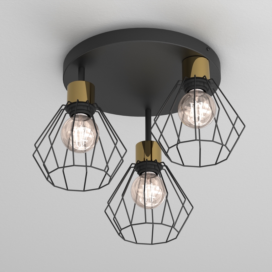 Iluminação de teto PARKLA 3xE27/15W/230V preto/dourado