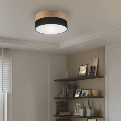 Iluminação de teto SIRJA WOOD 1xE27/15W/230V diâmetro 35 cm preto/carvalho