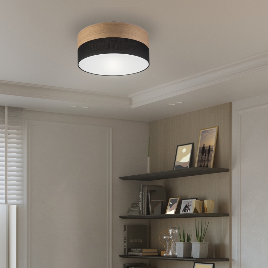 Iluminação de teto SIRJA WOOD 1xE27/15W/230V diâmetro 35 cm preto/carvalho