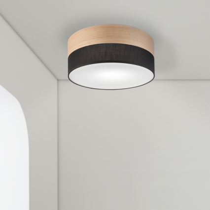 Iluminação de teto SIRJA WOOD 1xE27/15W/230V diâmetro 35 cm preto/carvalho
