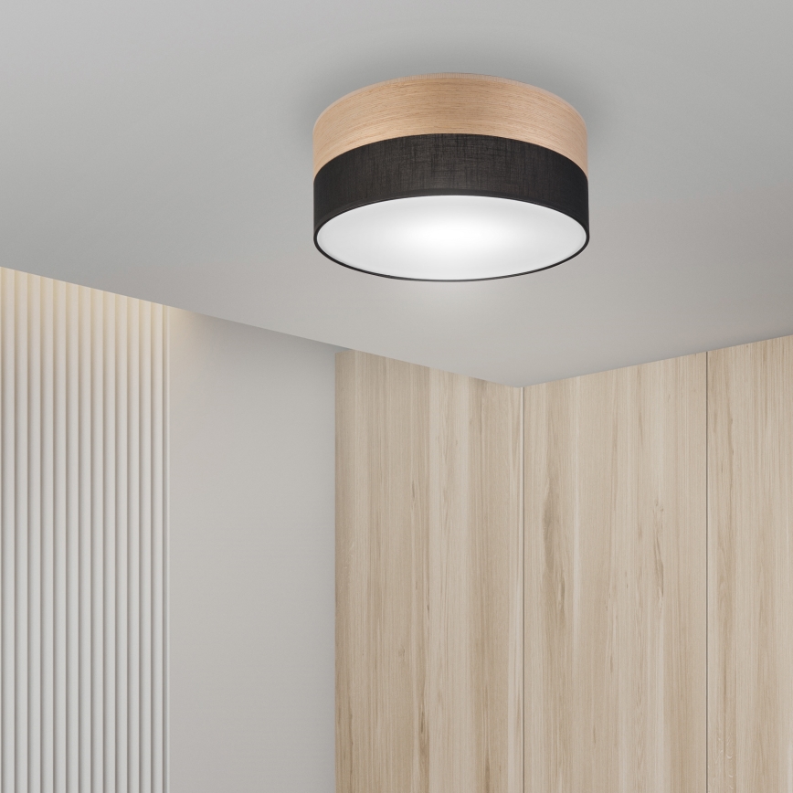 Iluminação de teto SIRJA WOOD 1xE27/15W/230V diâmetro 35 cm preto/carvalho