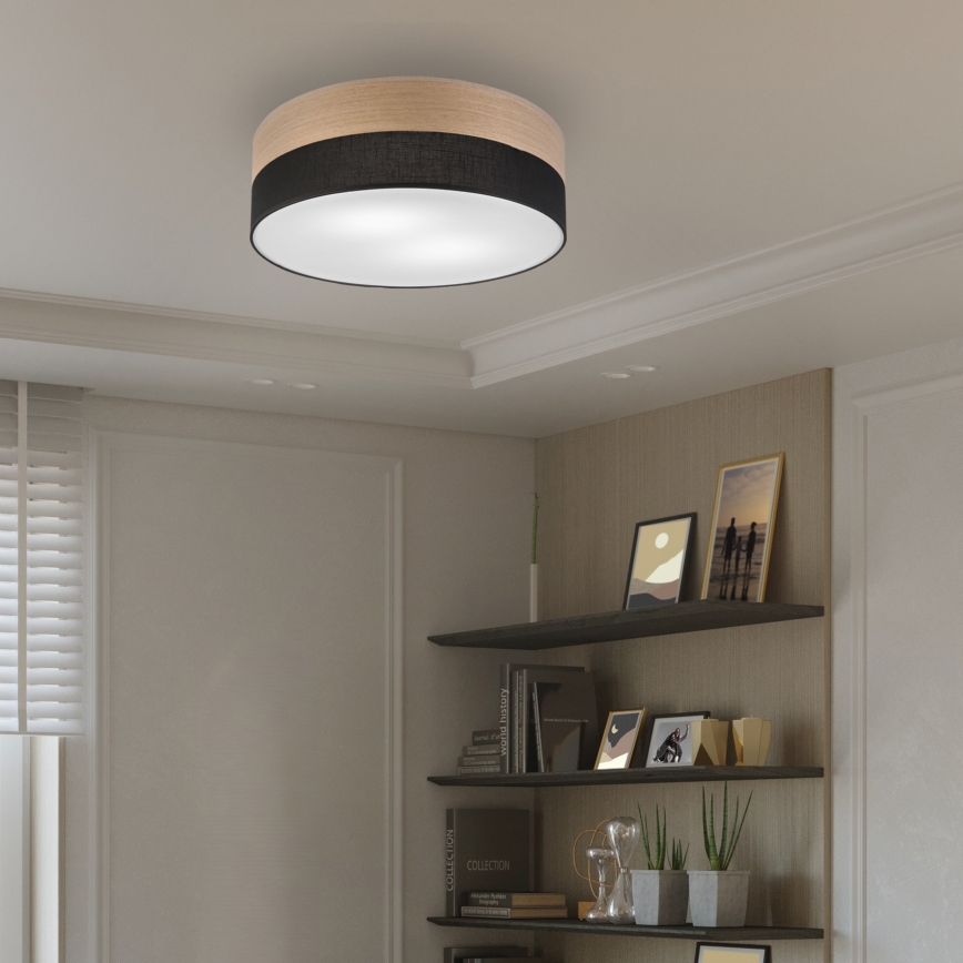 Iluminação de teto SIRJA WOOD 2xE27/15W/230V diâmetro 45 cm preto/carvalho