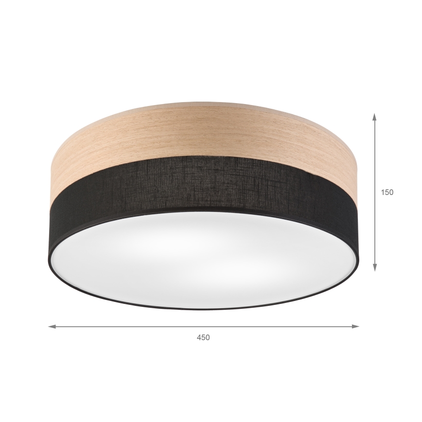 Iluminação de teto SIRJA WOOD 2xE27/15W/230V diâmetro 45 cm preto/carvalho