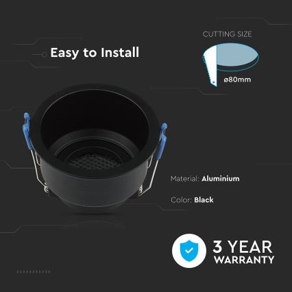 Iluminação embutida GU10 diâmetro 9 cm preto