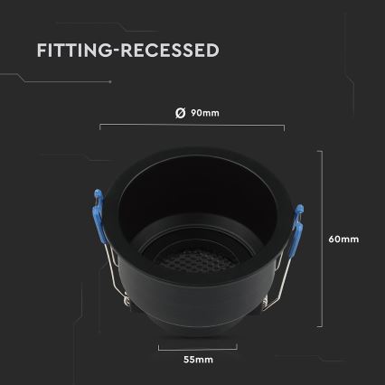 Iluminação embutida GU10 diâmetro 9 cm preto
