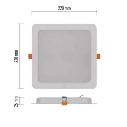 Iluminação embutida LED LED/24W/230V 22x22 cm branco