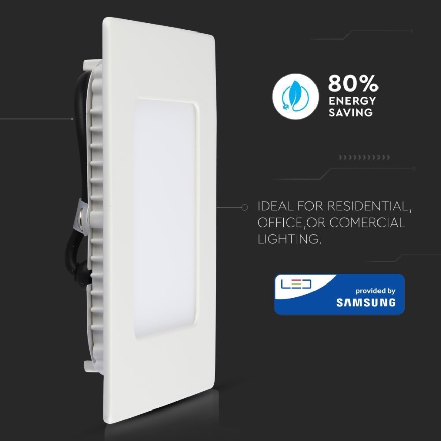 Iluminação embutida LED SAMSUNG CHIP LED/12W/230V 6400K quadrada