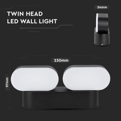 Iluminação exterior de parede flexível LED 2xLED/12W/230V IP65 preta