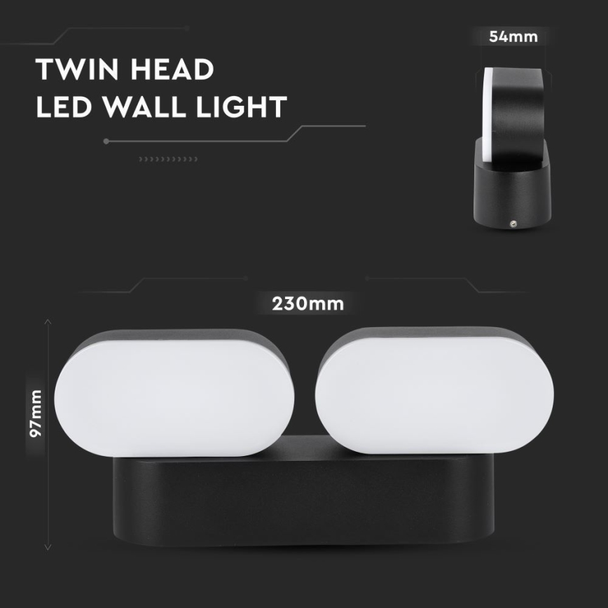 Iluminação exterior de parede flexível LED 2xLED/12W/230V IP65 preta