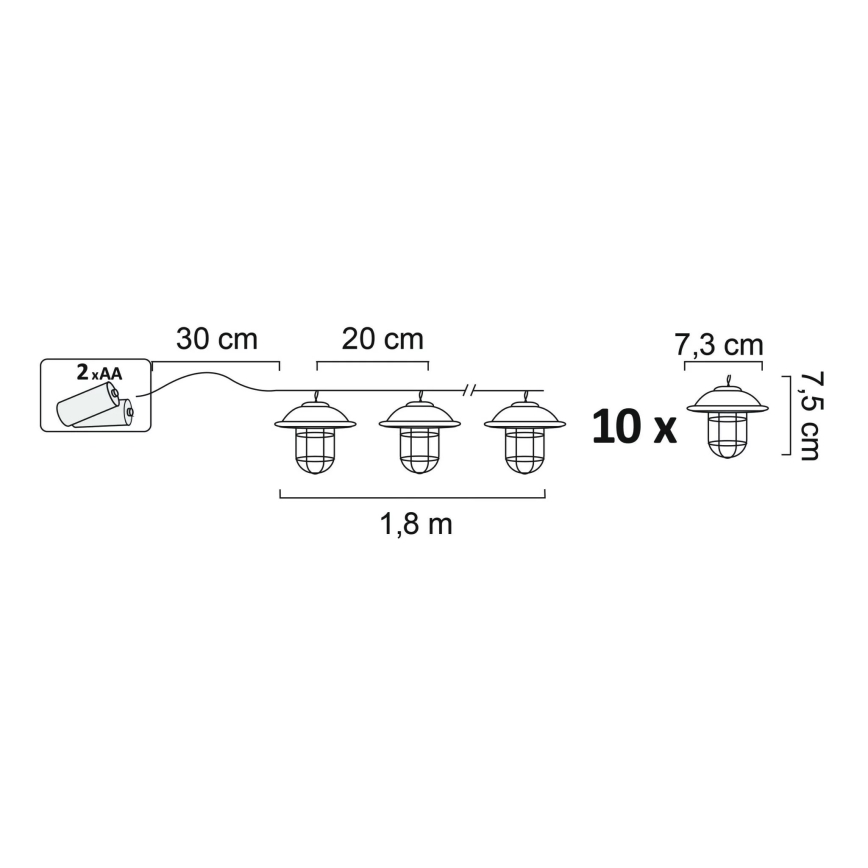 Iluminação exterior decorativa LED LOFT 10xLED/2xAAA