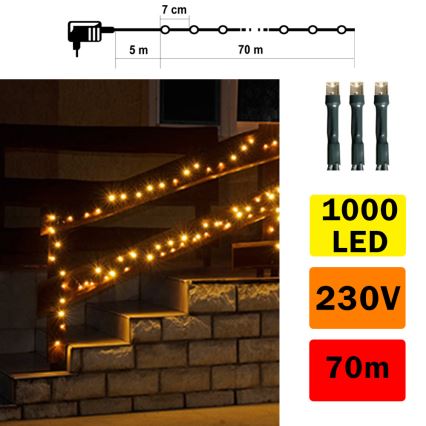 Iluminação exterior LED corrente 70m 1000xLED/0,06W/230V branco quente IP44