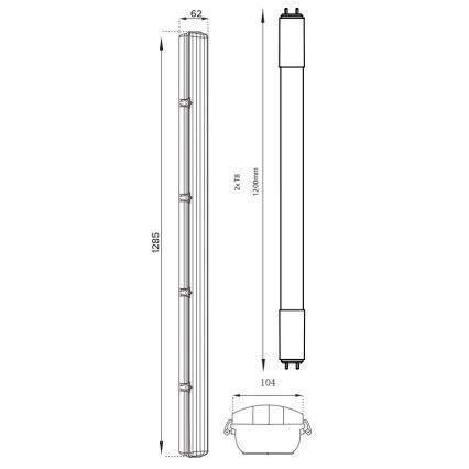 Iluminação industrial fluorescente LED T8 2xG13/18W/230V 4000K IP65
