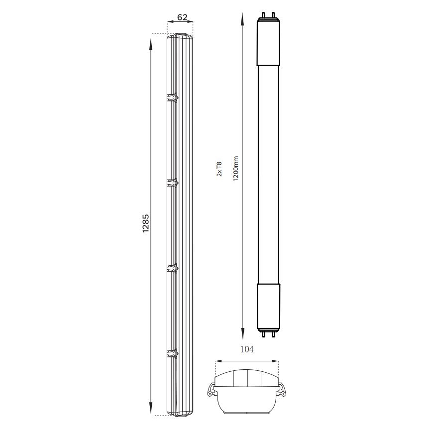 Iluminação industrial fluorescente LED T8 2xG13/18W/230V 4000K IP65