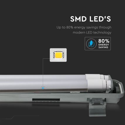 Iluminação industrial fluorescente LED T8 2xG13/22W/230V IP65 6400K 156 cm