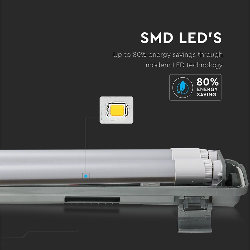 Iluminação industrial fluorescente LED T8 2xG13/22W/230V IP65 6400K 156 cm