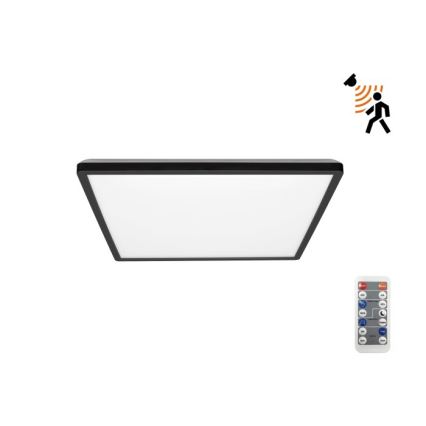 Luz LED para casa de banho com sensor de movimento e anoitecer NIVERA LED/12W/230V IP54 3000/4000/6000K 22,5x22,5 cm preto + comando