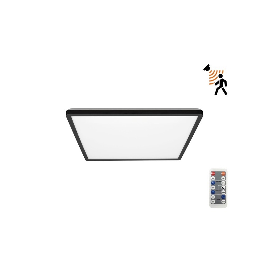 Luz LED para casa de banho com sensor de movimento e anoitecer NIVERA LED/12W/230V IP54 3000/4000/6000K 22,5x22,5 cm preto + comando