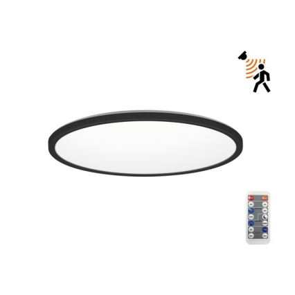 Luz LED para casa de banho com sensor de movimento e anoitecer NIVERA LED/18W/230V IP54 3000/4000/6000K diâmetro 30 cm preto + comando