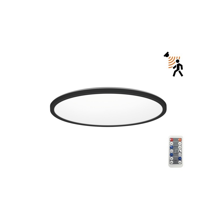 Luz LED para casa de banho com sensor de movimento e anoitecer NIVERA LED/18W/230V IP54 3000/4000/6000K diâmetro 30 cm preto + comando