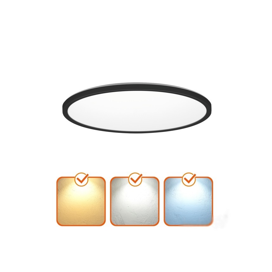 Luz LED para casa de banho com sensor de movimento e anoitecer NIVERA LED/18W/230V IP54 3000/4000/6000K diâmetro 30 cm preto + comando