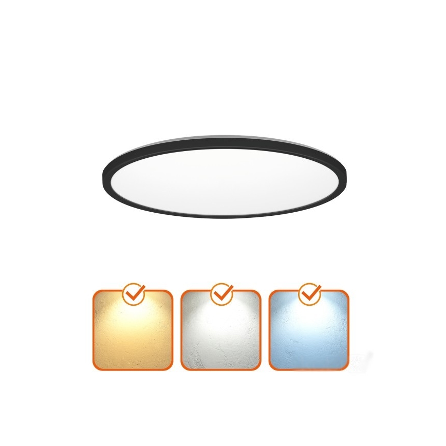 Luz LED para casa de banho com sensor de movimento e anoitecer NIVERA LED/24W/230V IP54 3000/4000/6000K diâmetro 30 cm preto + comando