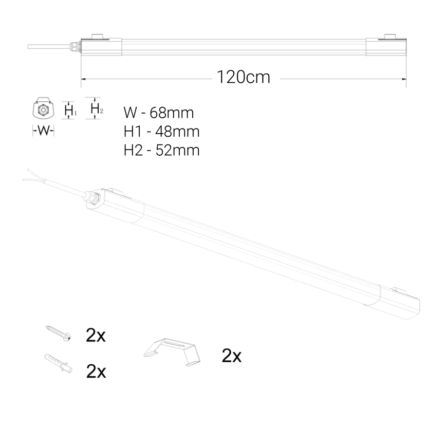 Iluminação para armário de cozinha LED LED/60W/230V 6000K 120 cm IP65 preto