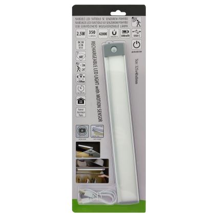 Iluminação para móveis LED com sensor LED/2,5W/5V USB 800 mAh 4200K 32,5 cm