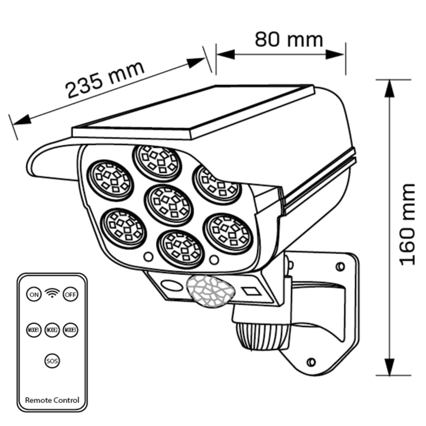 LED Solar maketa bezpečnostní kamery com sensor KAMERA LED/1W/3,7V IP44 + controlo remoto