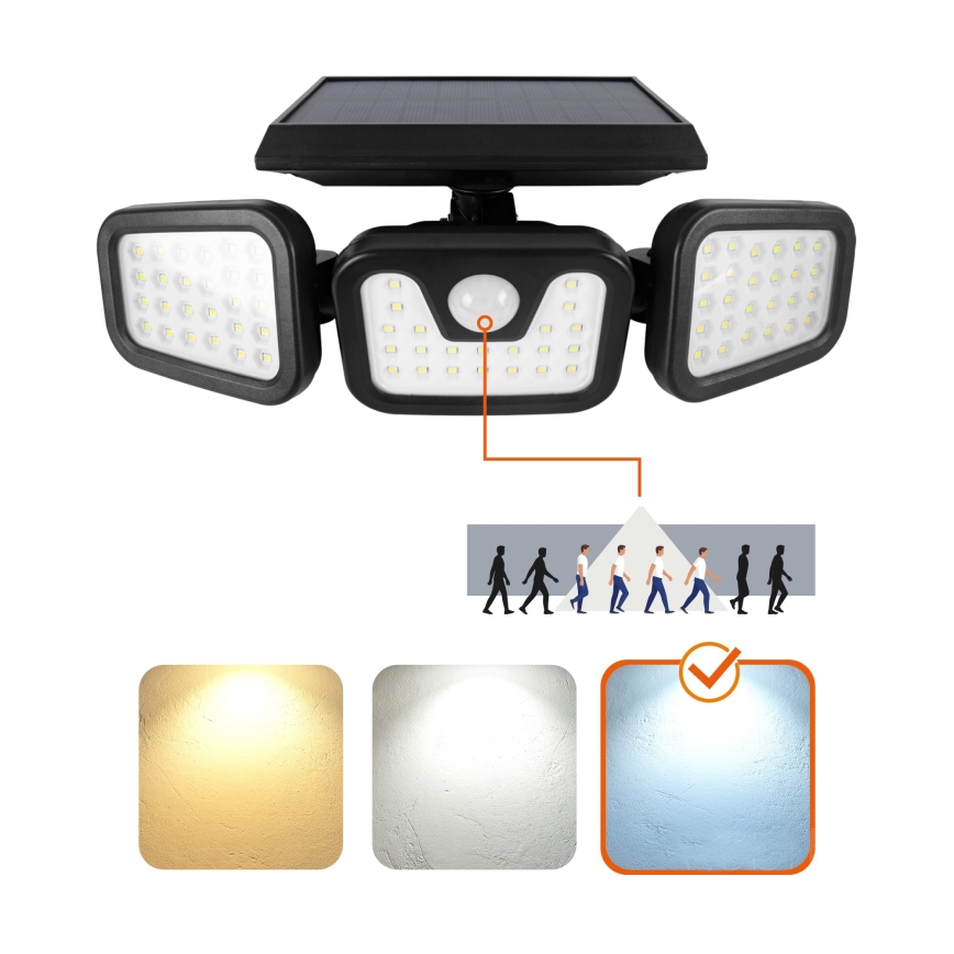Iluminação solar de parede LED com sensor LED/1,5W/3,7V 6000K IP44