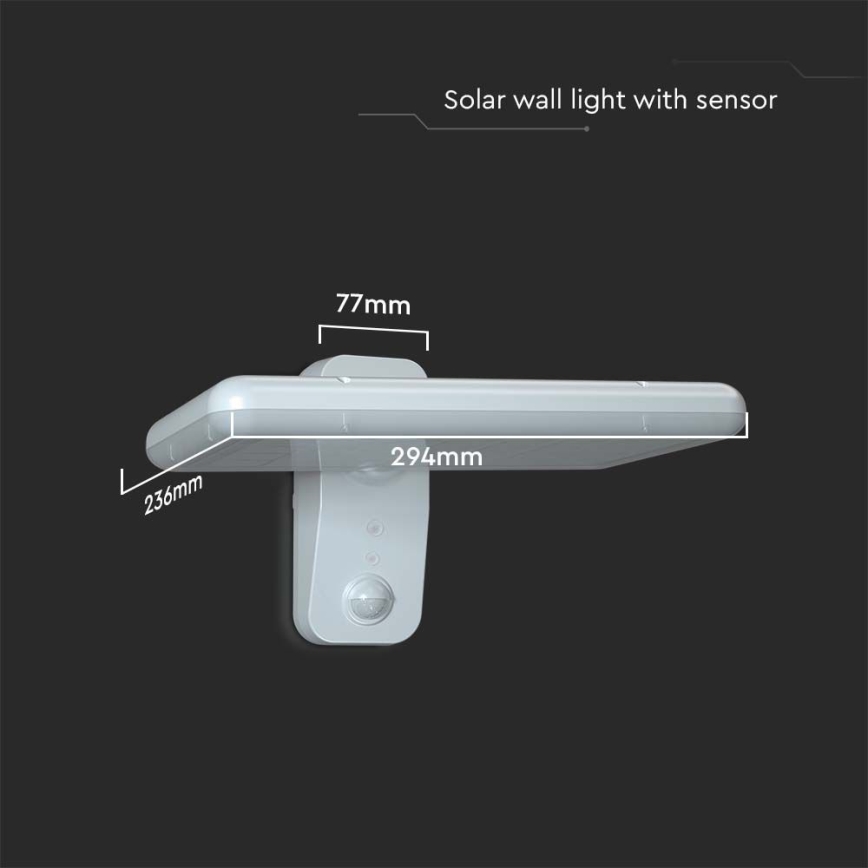 Iluminação solar de parede LED com sensor LED/15W/3,2V 4000K/6000K IP65 branco