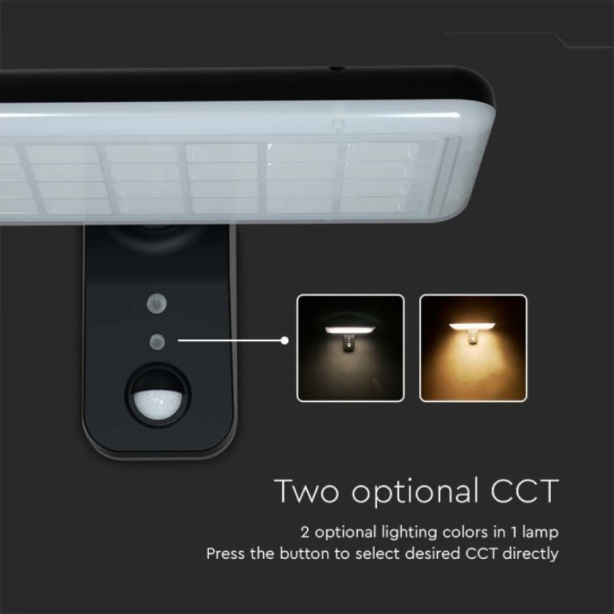 Iluminação solar de parede LED com sensor LED/15W/3,2V 4000K/6000K IP65 preto