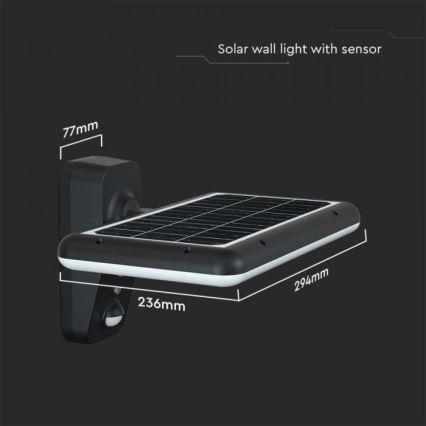 Iluminação solar de parede LED com sensor LED/15W/3,2V 4000K/6000K IP65 preto