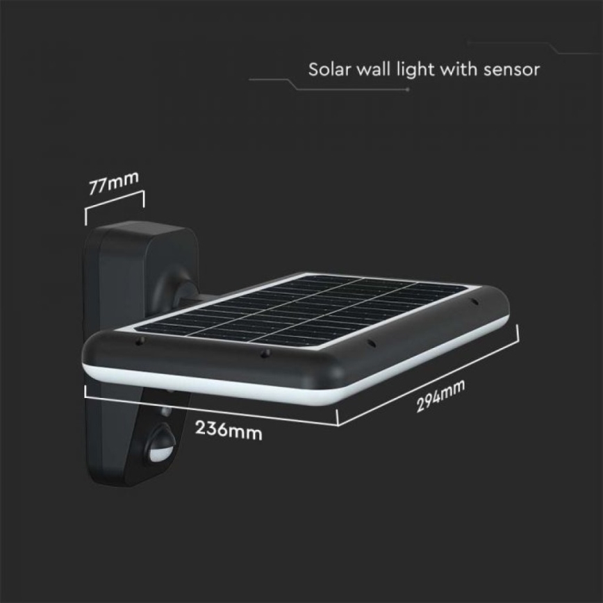 Iluminação solar de parede LED com sensor LED/15W/3,2V 4000K/6000K IP65 preto