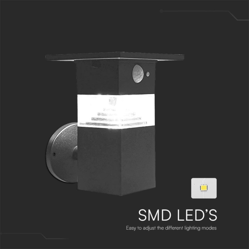Iluminação solar de parede LED com sensor LED/2,5W/3,7V IP54 3000K