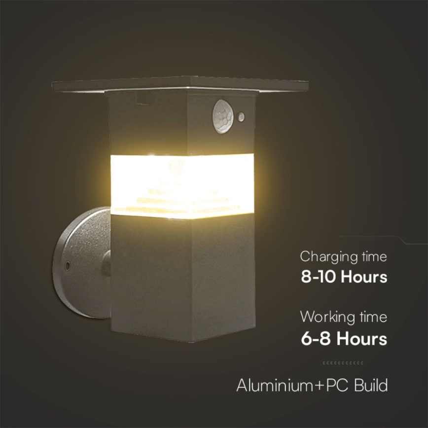 Iluminação solar de parede LED com sensor LED/2,5W/3,7V IP54 3000K