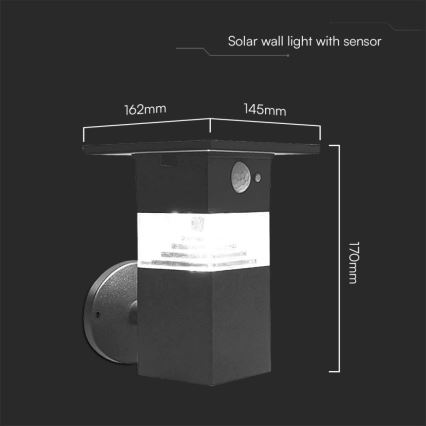 Iluminação solar de parede LED com sensor LED/2,5W/3,7V IP54 3000K